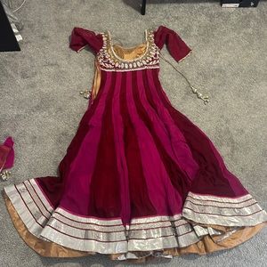 Ombre Anarkali Kurta suite - Pink with black plus gold color
